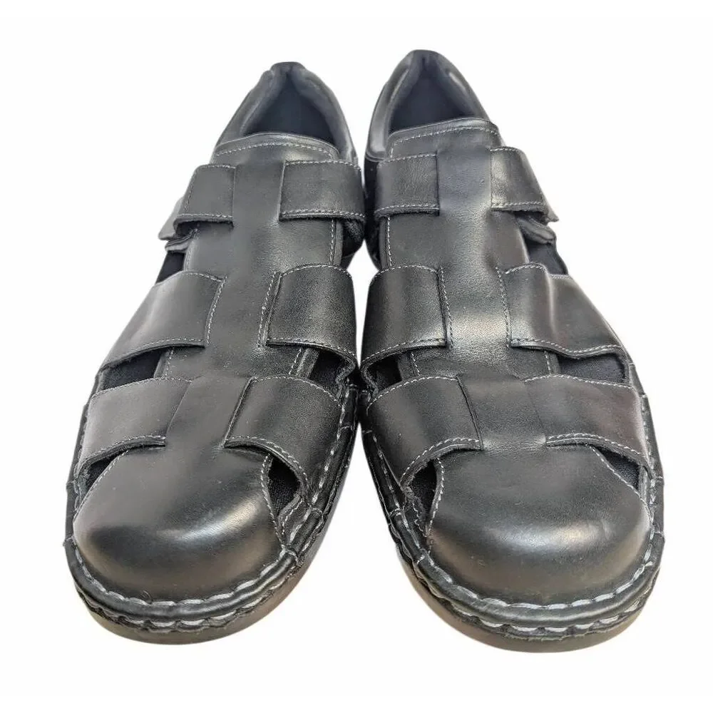 Rockport Black leather fisherman slingback closed toe dress sandals Men's 13
